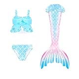 Mädchen 3-teilige Krawatte Front Ruffle Trim Bikini Set Sommer Strand Bademode Top+Rocks +Slips Badebekleidung Kinder Badeanzüge mit Rock Bademode Schwimmanzug für Mädchen 4-13 Jahre