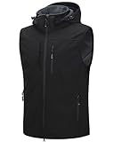 33,000ft Weste Herren Outdoor Wasserdichte Softshell Ärmellose Jacke Bodywarmer Fleece Weste mit Kapuze Full Zip Softshellweste Schwarz 3XL