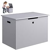 Navaris Spielzeugtruhe aus Holz mit Deckel - Truhe Sitzbank Spielzeugkiste für Kinder - 60 x 38 x 42 cm Holzkiste für Kinderzimmer groß - Grau