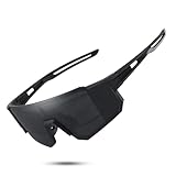 TURBOPEP Polarisierte Sport-Sonnenbrille für Damen und Herren, Angeln, Radfahren, Mountainbike, Baseball-Sonnenbrille mit UV-Schutz, mattschwarzer Rahmen, graue Gläser, gratis