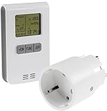 Thermostat Funk Set mit Steckdose - Funk-Steckdose mit Temperatur Funksender - Pilota Casa Display 433,92Mhz - Automatische Temperatur-Steuerung