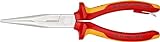 Knipex Flachrundzange mit Schneide (Storchschnabelzange) verchromt, VDE-geprüft; mit Befestigungsöse zum Anbringen einer Absturzsicherung 200 mm (SB-Karte/Blister) 26 16 200 T BK