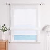 ESLIR Raffrollo Küche Raffgardine mit Tunnelzug Bändchenrollo Weiß Voile Gardinen Transparent Weiß BxH 80x155cm 1 Stück