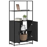 SXJEQOC Highboard Schwarz 68x35x139 cm Holzwerkstoff Metall Hochschrank mit Stauraum & Griffen für Küche Wohnzimmer Flur – Stabiles Design