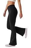 Glacspyg Yogahose Damen High Waist Schlaghose Bootcut Flared Leggings Bauchtraining Elastische Freizeit Laufhose Schwarz L