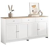 YGHQAP Sideboard Wohnzimmer, Sideboard Weiss Holzmaserung, Küchenschrank Buffetschrank Mit 3 Stauraum Schublade Und 4 Türen, Kommoden Sideboards Für Wohnzimmer Esszimmer Flur