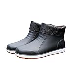 Wintergummistiefel Für Herren, Herren-Regenstiefel Aus PVC Mit Herausnehmbarem Warmem Plüschfutter Wasserdicht Und Rutschfest Kurzes Rohr, Modische, Langlebige Garten Angel Jagdschuhe(Black,40 EU)