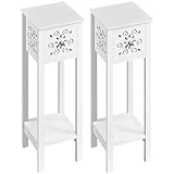 Yaheetech 2er Set Nachttisch Nachtschrank mit Schublade und offenem Ablagefach Beistelltisch Blumenmuster Nachtkommode für Schlafzimmer Wohnzimmer, 25× 25 ×73,5 cm Weiß