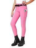 FitsT4 Sports Reithose Kinder Mädchen Reitleggings Reiterhosen Silikon Vollbesatz Reiten Hosen Sommer mit 2 Seitlichen Taschen und Gürtelschlaufen,Rosa,S