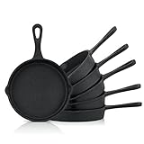 BBQ-Toro Gusseisen Grillpfännchen (6-er Set) | Ø 12,5 cm | bereits eingebrannt - preseasoned | Gusseisen Grillpfannen, Pfännchen, Servierpfanne, Grillpfanne, Gusspfanne, inkl. 2 Ausgießer am Rand