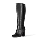 Amazon Essentials Damen Stiefel mit hohem Absatz, Schwarz Kunstleder, 46 EU Weit