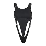 Fashionapple Sommer Cut Out Strap Bodysuit Mit Schnalle Ab Schulter Ärmellos Sexy Body Frauen Strampler,L-Schwarz