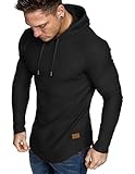 JMIERR Herren Muskel Hoodies Langarm Slim Fitted Longline Sweatshirt Athletische Fleece Fallen Pullover Shirts Schwarz L