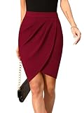 Missufe Damen Sommerrock Röcke Skirt Wickelrock Bleistiftrock Hohe Taille Faltenrock (Weinrot, Medium)