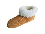 Naturasan Lammfell-Hüttenschuhe Hausschuhe/Mokassin mit Ledersohle/flauschig weich, gefüttert mit warmen Schaffell HS-01 (Cognac/Weiss, Numeric_39)