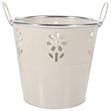 UKCOCO runder Blumentopf ästhetisch Hanging Basket einhängekorb Hohles Blumenkübel-Design blumentopfhalter zinkeimer Flower Box Pflanzkübel Eimer Griffe Eimer für Blumen Eisen Beige