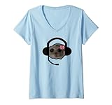 Damen Sad Hamster Meme trauriger Hamster Gamer mit Headset Kopf T-Shirt mit V-Ausschnitt