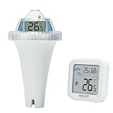 Pool Thermometer Funk, Schwimmende Digital Poolthermometer IP67 Wasserdicht mit Drei große LCDs für 360° Sicht, Schwimmbad Thermometer mit Digitalem Innentemperatur Empfänger, Reichweite Bis Zu 100m