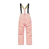Mjjsk Kinder-Schneehose, Kinder-Skihose, Regen, Jungen, Mädchen, Winter, warm, abnehmbare Hosenträgerhose, Sport, Skifahren, Urlaub, Snowboarden, rose, 11-12 Jahre