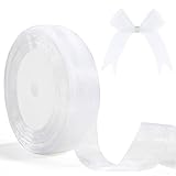 Geschenkband Weiß Organza 25mm 46m Geschenkverpackung Verpackungsbänder Weiß Tüll Geschenkbänder Weiss Bänder Zum Basteln für Muttertagsgeschenk Deko für Hochzeits Taufe Geburtstag Kränze Weihnachten