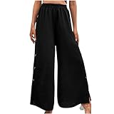 Generisch Hosen Damen Einfarbig Freizeithose Hosenanzug Business Hose Palazzo Hose Musselin Hose Leichte Slim Fit Hose Elastischer Bund mit Taschen Schlaghose Warehouse Deals Angebote Schwarz M