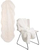 Brandsseller Lammfellimitat-Teppich 60x180 cm XXL – Flauschiger Hochflor Teppich aus Kunstfaser – Weiche, warme Deko-Auflage für Boden, Sofa, Sessel & Bett – Waschbar – Für Indoor & Outdoor – Creme