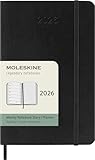 Moleskine Wochenplaner, Wochenagenda 2026 12 Monate mit Platz für Notizen, mit weichem Einband und Gummibandverschluss, Pocket-Format 9x14, Farbe Schwarz
