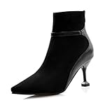 GZHMMAN Stiefeletten für Damen, spitzer Zehenbereich, Stöckelschuhe, Stiletto-Pumps, Ledernähte, Reißverschluss, hohe Höhe, 7 cm, Schwarz, 44