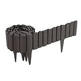 YUENFONG 4,6 m Rasenkante Kunststoff Holzoptik Beeteinfassung, Beetumrandung Rasenkanten Palisadenzaun mit 10 cm Erdspießen, Gartenpalisade Blumenbeet Beetzaun, Braun