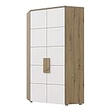 FORTE ARKINA Eckschrank 95 100, Eckkleiderschrank, Drehtürenschrank Skandinavisch, 2-türig mit Einlegeböden und Kleiderstange, Weiß / Holzdekor: Artisan Eiche, 97 cm breit x 197 cm hoch x 97 cm tief