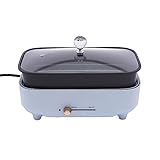 gegeweeret Elektrische Pfanne, Hot Pot, Tragbarer Elektropfanne 2,5 L, 800W Kleine Pfanne,3 Kochmethoden(gehören Kochen, Dämpfen, Grillen, Braten und Schmoren),einstellbare Temperatur,Blau