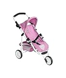 Bayer Chic 2000® Puppenbuggy Lola – Jeans Pink – faltbarer Puppenwagen – Griff höhenverstellbar 33-62 cm – 3-Rad Jogger – Puppen bis 50 cm – 3-6 J.