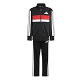 adidas Unisex Kinder SEASONAL ESSENTIALS TIBERIO 3 STRIPES TRICOT TRACKSUIT, black/white/pure ruby, 7-8 Years