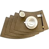 Leder Rund Tisch Abwaschbar Tischsets Dickes Kunstleder Hitzebeständig Keiltisch Platzdeckchen Wasserdicht Rutschfest Leicht zu Reinigen Platzset für Küche Kaffee Esszimmer Tisch 4er Set