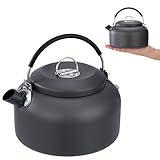 AYMQC Camping Wasserkocher 0.8 L Ultraleichter Aluminium Teekessel Tragbar Kessel Kaffeekanne Kochkesssel mit Tragetasche für Outdoor Picknick Wandern (Grau)