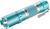 VARTA Taschenlampe LED inkl. 1x AA Batterie, Lipstick Light, Leuchte, Lampe, Taschenleuchte mit Handschlaufe, Aluminium Gehäuse und Gummigriff, leicht zu finden - leuchtet im Dunkeln, türkis