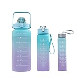 AOOOWER Wasserflaschen Set Motivierende Trinkflasche Sport Wasserflasche Mit Aufkleber Tragbar Wiederverwendbarer Plastikbecher Trinkflaschen Mit Deckel Und Strohhalmen Für Erwachsene Tragbar