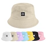 UMIPUBO Fischerhut Bucket Hat Smile Herren Damen Bunt,Sonnenhut Sommerhut Bestickte Fischerhüte,Blumendruck Früchte Druck Mütze,Freizeithut Anglerhut Unisex Hüte (Smile - beige)