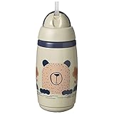 Tommee Tippee Superstar Isolierter Strohhalmbecher, 100% Auslauf- und Schüttelsichere INTELLIVALE-Technologie, Antibakterieller BACSHIELD-Technologie, 12 M.+, 266ml, 1 Stk, Grau