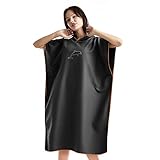 Flintronic Mikrofaser Poncho, 110 * 80cm Quick Dry Badehandtuch Mit Kapuze, Lang Umkleidehilfe für Herren Damen, Ideal zum Strand, Brandung, Surfen, Sauna - Schwarz