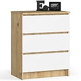 Kommode in Artisan Eiche-weiß mit 3 geräumigen Schubladen, 60 cm breit, 77 cm hoch Kommode Schlafzimmer Flur Wohnzimmer Organizer Kommode mit Schubladen Holz Highboard Sideboard Schrank