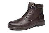 KNBR Herren Schnürstiefel Klassische Stiefeletten Biker Boots Stil Motorrad Stiefel Freizeitschuhe，braun, 42 EU