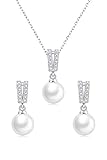 Huacan Schmuck Set Damen 925 Sterling Silber Ohrringe mit Perlen Anhänger Halskette Süßwasser-Zuchtperle Pendant Schmuckset CZ Geschenke Für Braut Brautjungfer Hochzeit