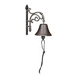 Relaxdays Türglocke Gusseisen, antikes Design, Gartenglocke Vintage, mit Kordel, Glocke für draußen, Wandglocke, braun