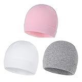 Durio Unisex Baumwoll Baby Mütze Erstlingsmützen für Neugeborene Slouch Beanie Jungen Mädchen für 0-6 Monate 3 Paar-Grau Weiß u. Rosa