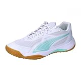 PUMA Unisex Solarflash III W+ Indoor Court Shoe, White-Electric Peppermint, 38.5 EU