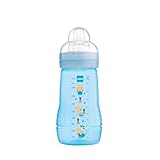 MAM Easy Active Trinkflasche (270 ml), Baby Trinkflasche inklusive MAM Sauger Größe 1 aus SkinSoft Silikon, Milchflasche mit ergonomischer Form, 0+ Monate, Hase