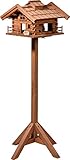 dobar® Green Label 98733FSCe Design Vogelfutterhaus Tirol - Vogelhaus Hüttendesign - Vogelvilla Massivholz - Vogelfutterstation inklusive Ständer - Großer Futterspender - 37 x 37 x 117 cm - Braun