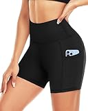 ACTINPUT Radlerhose Damen mit Taschen High Waist Yoga Shorts Kurze Leggings Blickdicht Sporthose Hotpants(Schwarz，M)