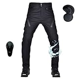oFzimTo Motorradhose Herren mit Protektoren, wasserdichte Motorrad Hosen Herren, Cargo Motorradbekleidung für Alle Jahreszeiten (Schwarze,M)